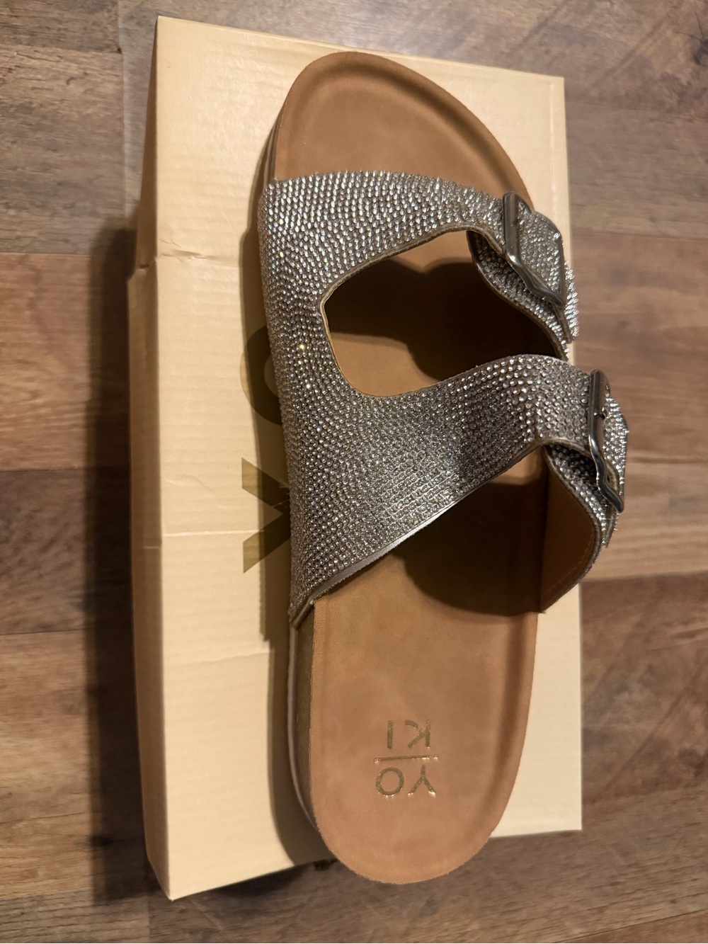 Vionic Silver Sparkle Double Buckle Slide Sandal